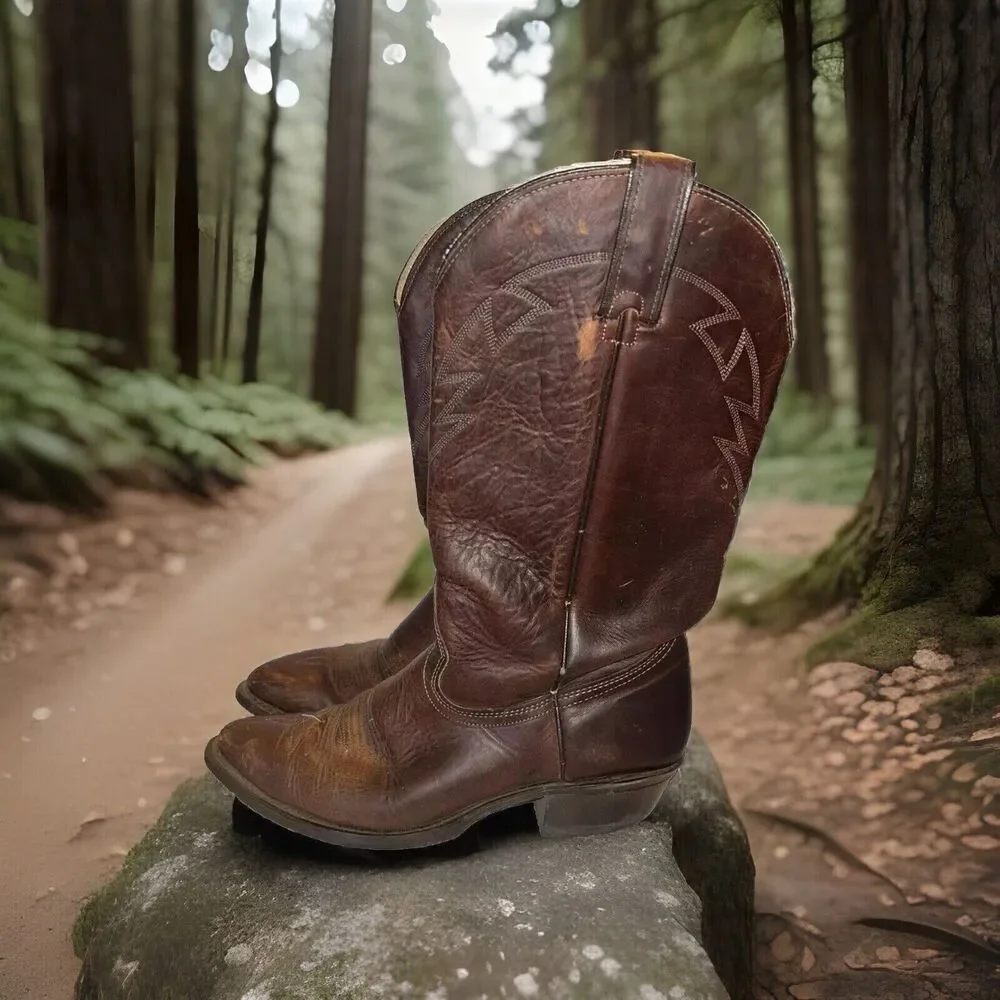 Vintage Made in USA Wrangler Brown Leather Western Boots Men's Size 10 D M9-8281